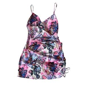 Dolls Kill x Bratz Pink Ruched Mini Dress Y2K Dollcore McBling Spaghetti Strap